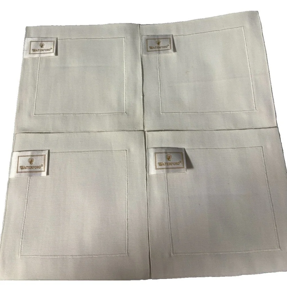Waterford Linen Cocktail Napkins Set of 4 Ivory Cream 7x7 Embroidered Border